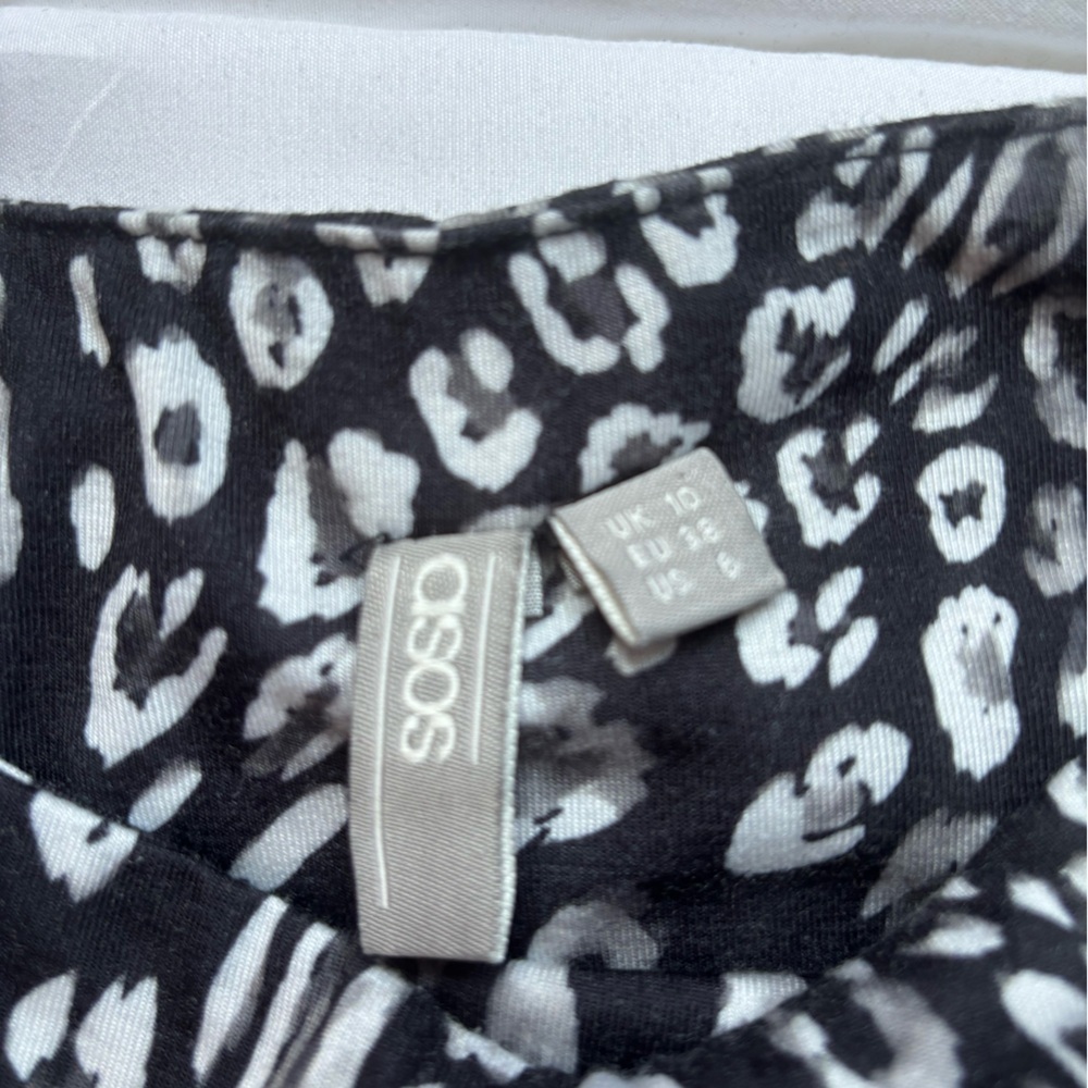 asos Animal Print Dress with Side Shirring For Shape Boatneck, SS Blk, Gray Sz 6 - Picture 5 of 6